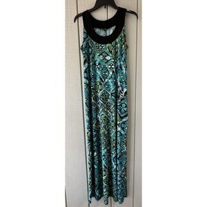 Ellen Parker Dress Womens Medium Blue‎ Green Sleeveless Maxi Stretch Ikat USA